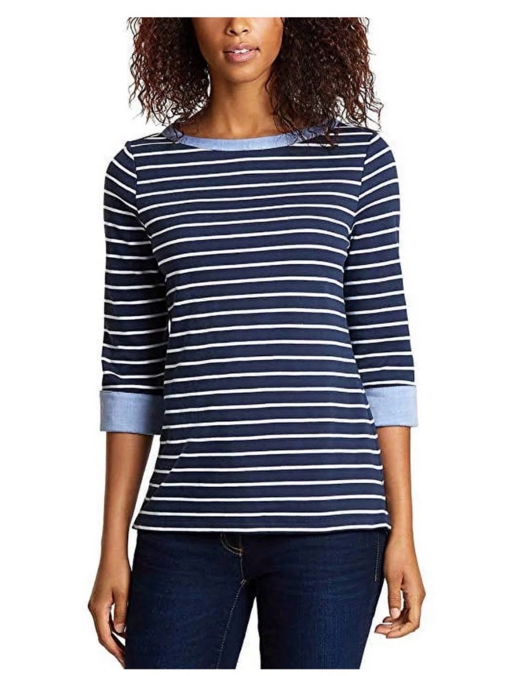 Nautica Navy Striped Boatneck 3/4 Sleeve Top - Casual Women’s Shirt Size Large